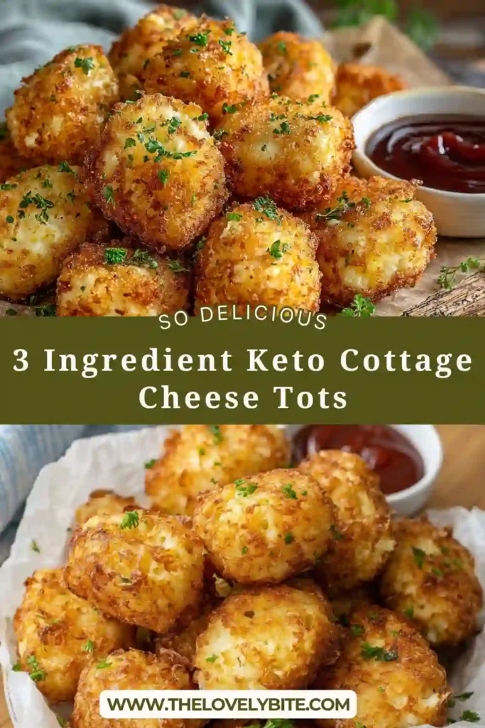Close-up of Keto Cottage Cheese Tots with crispy parmesan topping and soft interior made from cauliflower and cottage cheese.