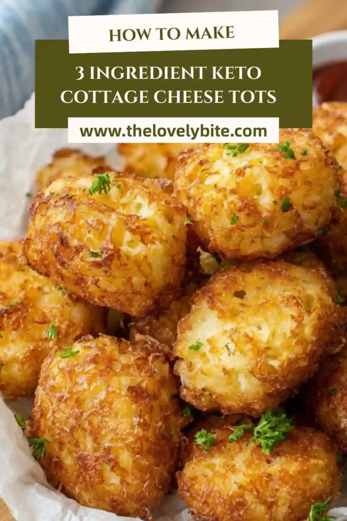 Homemade Keto Cottage Cheese Tots arranged on parchment paper, showcasing their crispy edges and cheesy finish.