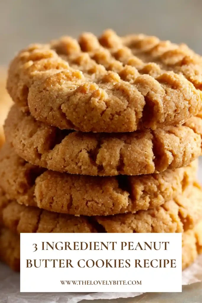 Close-up of chewy flourless peanut butter cookies made with only peanut butter, sugar, and egg. These homemade cookies have crisp edges and soft centers.