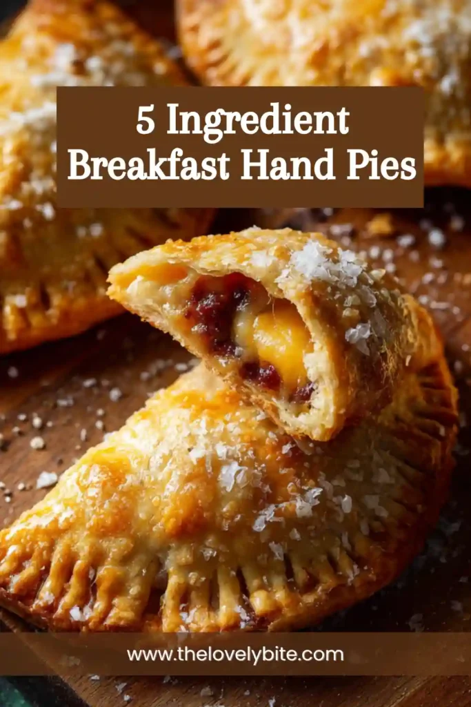 Close-up of homemade breakfast hand pies with puff pastry stuffed with cheesy eggs and savory beef sausage. These freezer-friendly breakfast pastries are baked until perfectly golden.