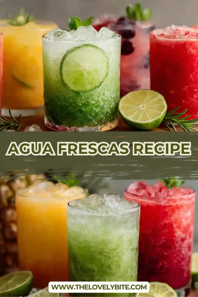 Refreshing Agua Frescas Recipe featuring bright fruit drinks made with fresh lime juice and blended fruit. These Mexican-inspired summer beverages are light, hydrating, and naturally sweet.