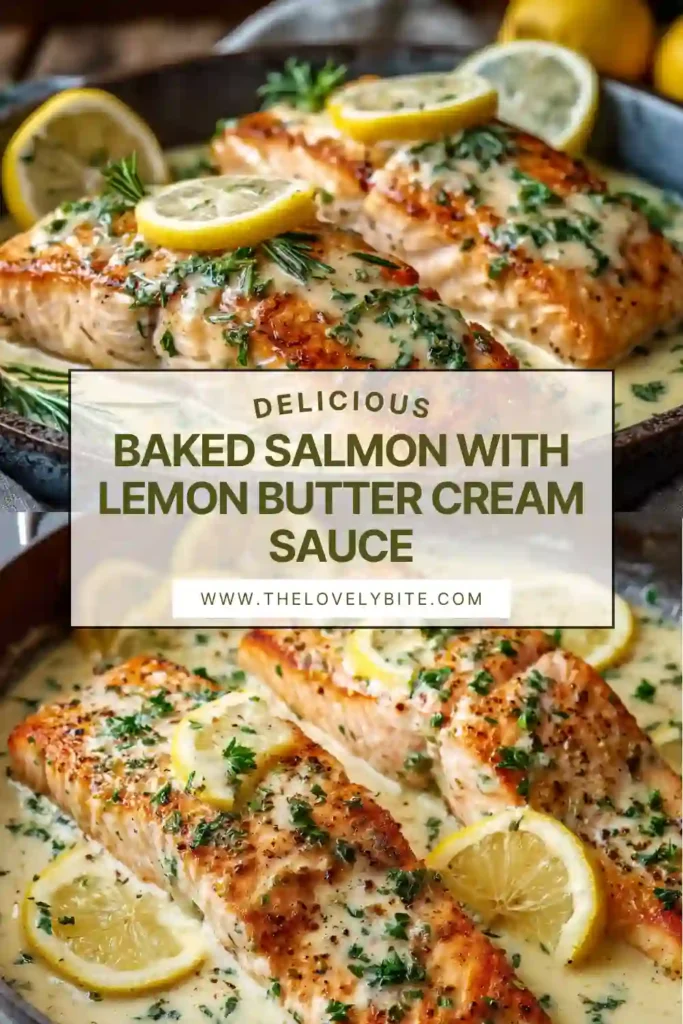 Golden baked salmon with a creamy garlic lemon sauce served fresh from the oven. The buttery sauce pairs perfectly with flaky salmon fillets.