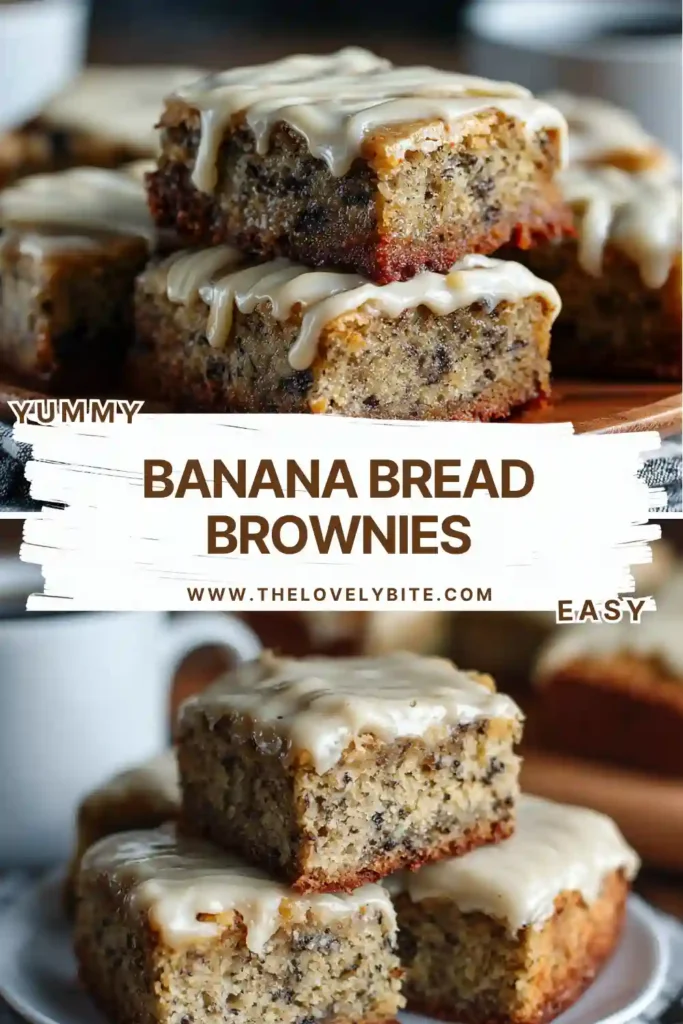 Freshly baked Banana Bread Brownies topped with smooth brown butter frosting and sliced into bars. These moist banana dessert bars have a soft texture and rich homemade flavor.