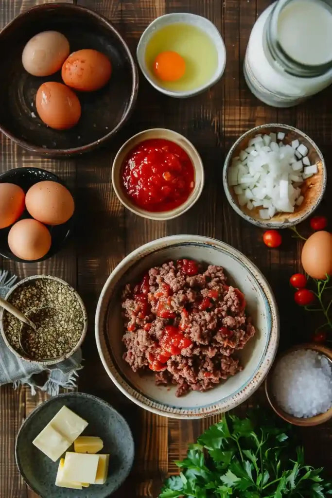 Traditional meatloaf served warm with mashed potatoes and green beans on the side. The flavorful ground beef meatloaf is topped with a sweet and tangy sauce.
