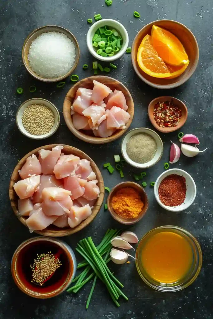 A bowl of Bourbon Chicken Recipe served over steamed white rice with sliced green onions on top. The chicken is coated in a glossy sweet and savory sauce with rich caramelized flavor.