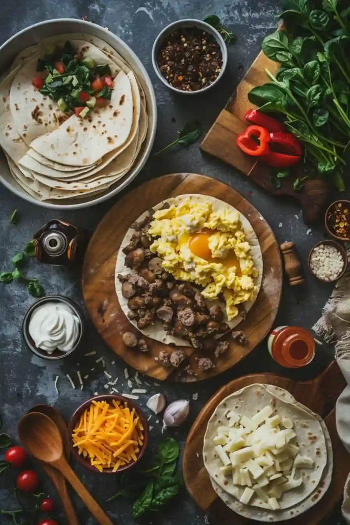 A freshly cooked Breakfast Crunchwrap with crispy edges and creamy scrambled eggs layered with cheddar cheese and beef sausage. This easy breakfast wrap is filling and family-friendly.