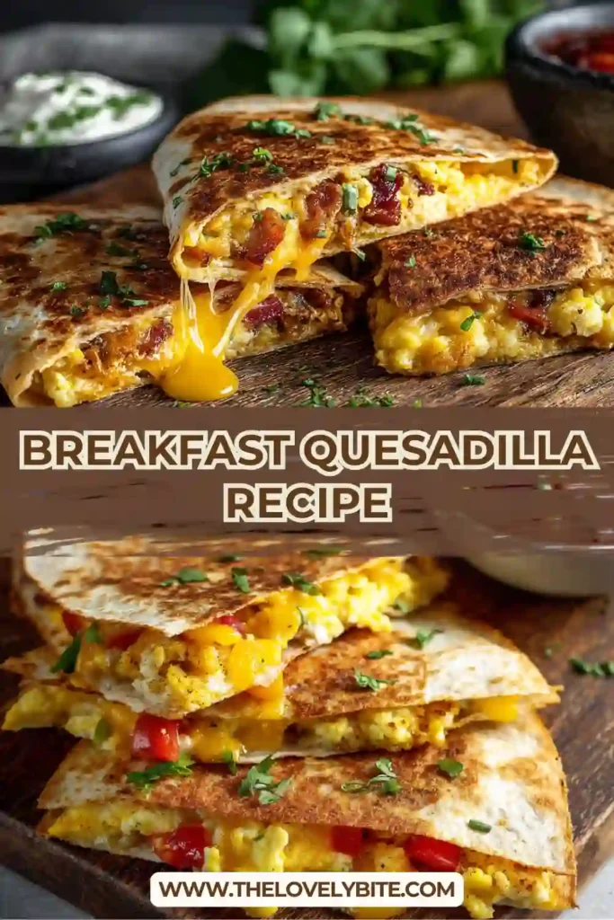 A crispy breakfast quesadilla recipe filled with scrambled eggs, chicken sausage, and melted cheddar cheese on a golden tortilla. Perfect high-protein morning meal.
