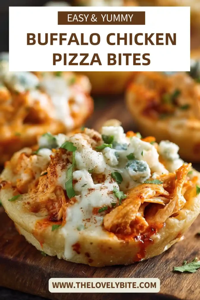 Freshly baked Buffalo Chicken Pizza Bites with bubbling cheese and tangy buffalo chicken topping. A perfect game day appetizer with bold flavors and crispy edges.