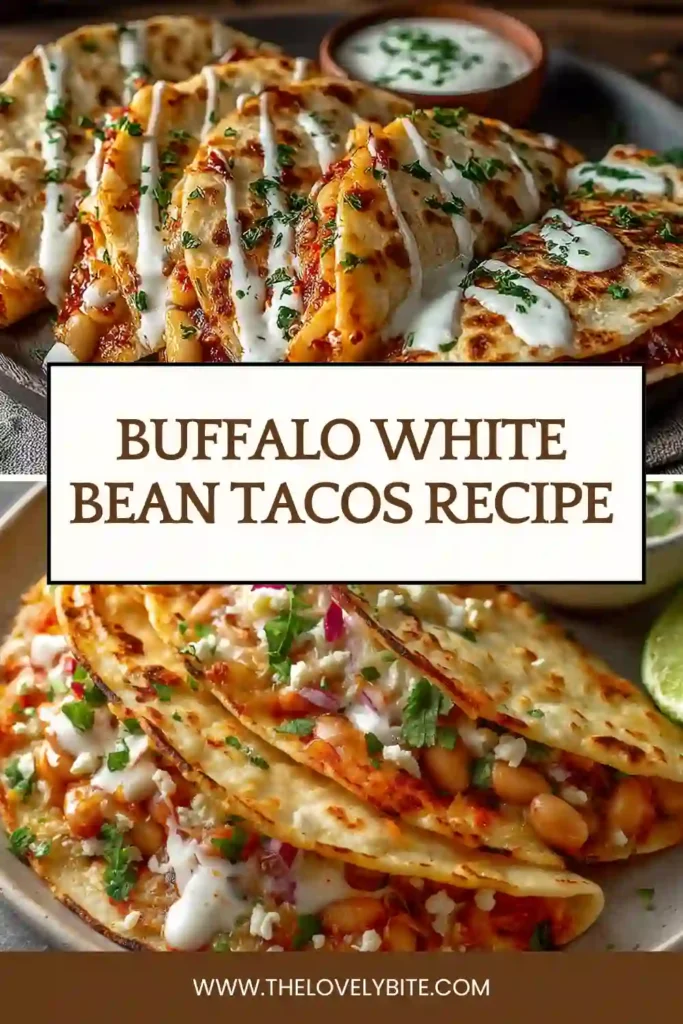 Soft tortillas filled with spicy buffalo white bean mixture and topped with avocado, lettuce, and tomatoes. A healthy and easy vegetarian taco recipe ready in minutes.