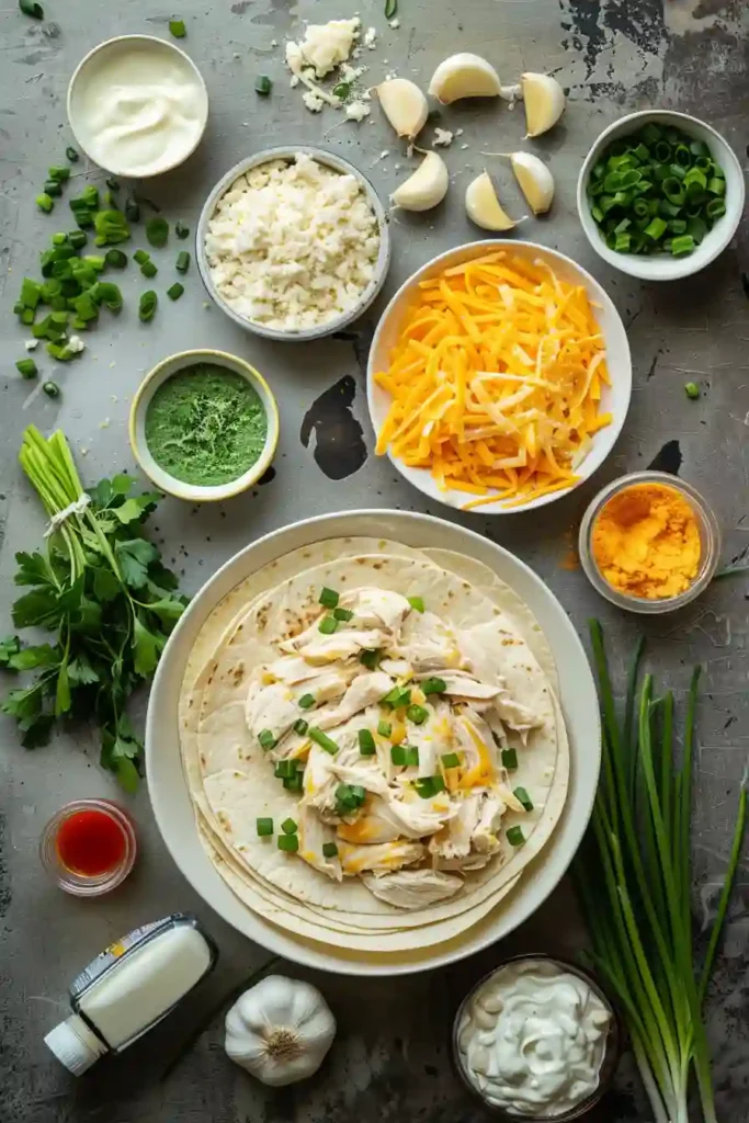 Golden Cheesy Garlic Chicken Wraps sliced in half and filled with juicy chicken, melted cheddar cheese, and creamy garlic sauce. The crispy tortilla adds the perfect crunch to this easy chicken wrap recipe.