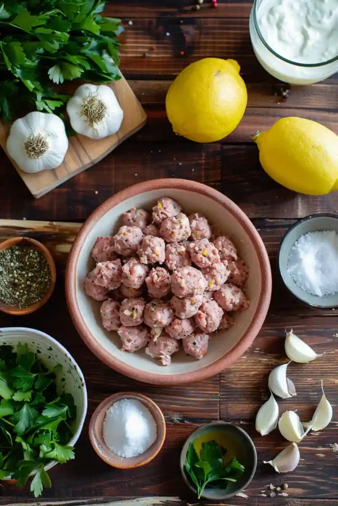 A plate of Chicken Kofta Garlic Yogurt Sauce featuring juicy grilled chicken kofta with creamy yogurt dip. This Middle Eastern-inspired dish is simple, healthy, and protein-packed.