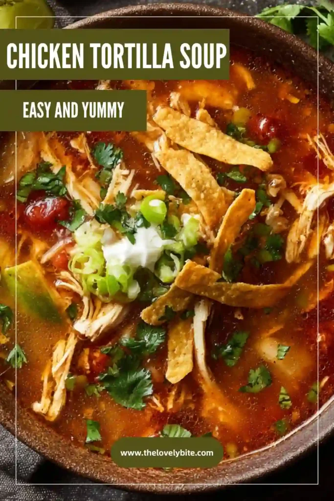 Smoky Chicken Tortilla Soup Recipe in a rustic bowl topped with creamy avocado, shredded cheese, and fresh cilantro. Packed with chicken, beans, corn, and bold spices.