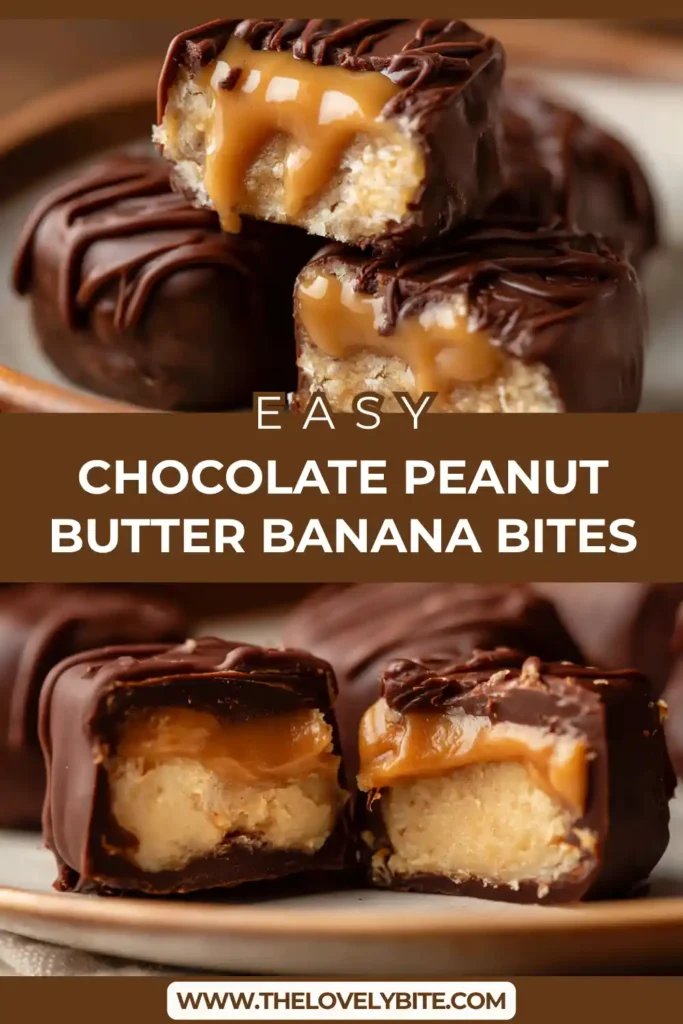 Frozen Chocolate Peanut Butter Banana Bites coated in smooth melted chocolate and arranged on a tray. These bite-sized banana snacks are creamy, sweet, and perfect for healthy dessert lovers.