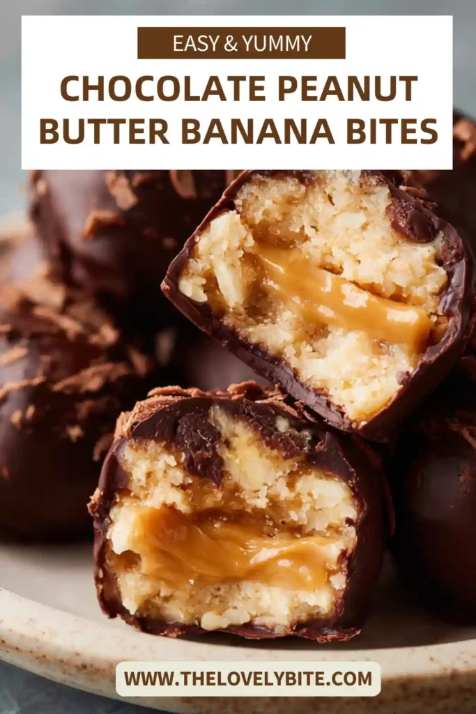 Close-up of homemade Chocolate Peanut Butter Banana Bites topped with melted chocolate. The frozen banana treats are naturally sweet, creamy, and family-friendly.