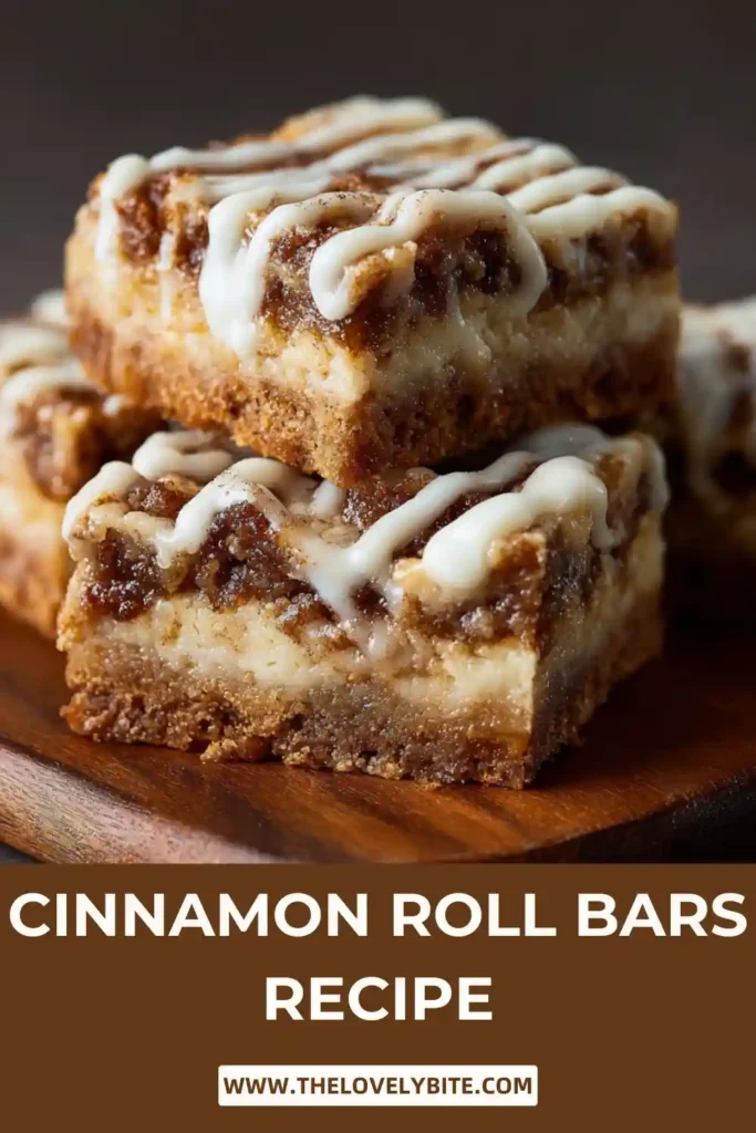 Close-up of soft Cinnamon Roll Bars layered with cinnamon swirl filling and drizzled cream cheese icing. A warm and comforting homemade dessert recipe.