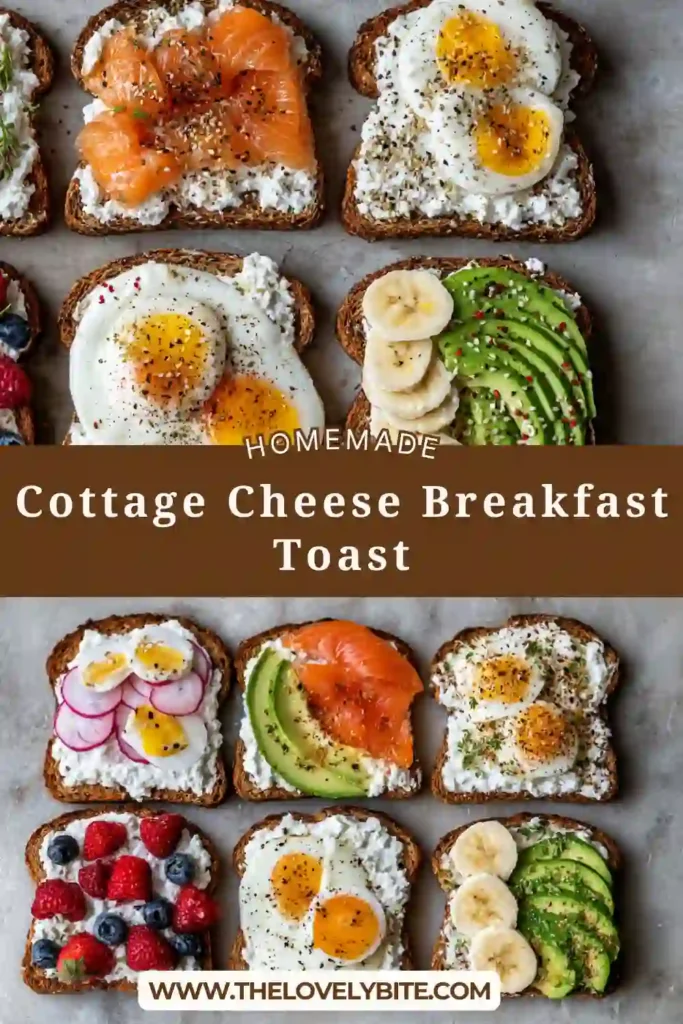 Cottage Cheese Breakfast Toast with peanut butter, banana slices, and cinnamon layered on crispy toast. This quick breakfast idea is creamy, sweet, and satisfying.