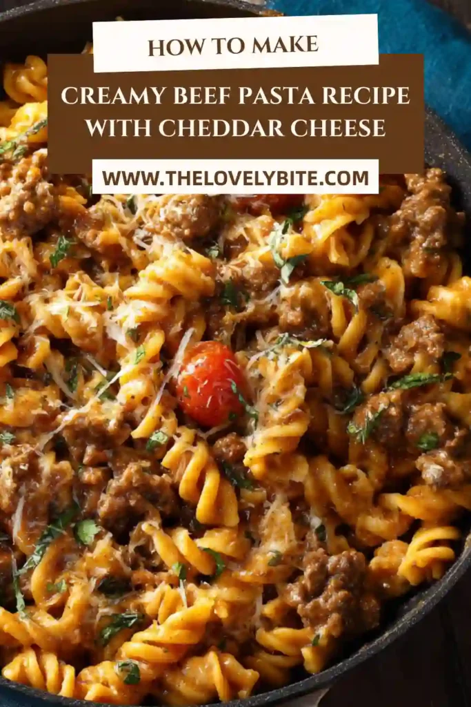 Cheesy ground beef pasta served hot with fresh parsley garnish. Rotini pasta is coated in a creamy, savory sauce packed with flavor.