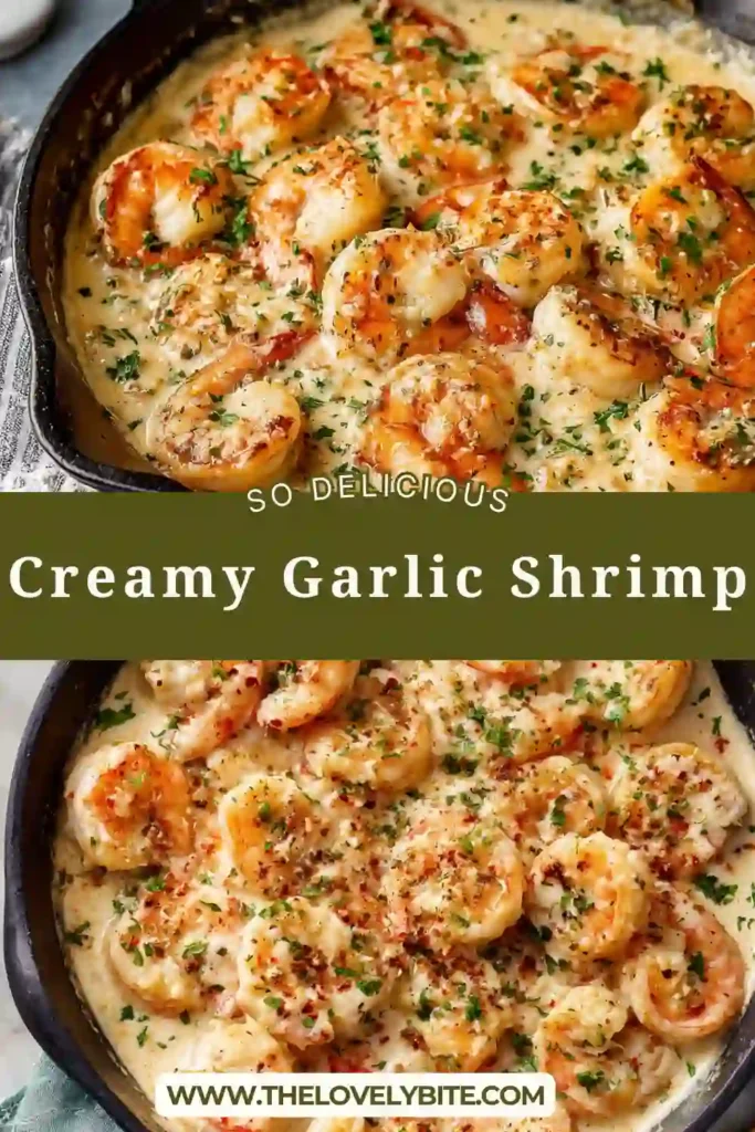 A creamy shrimp recipe made with garlic, butter, cream, and tender jumbo shrimp. This restaurant-style seafood dinner is easy to prepare at home.