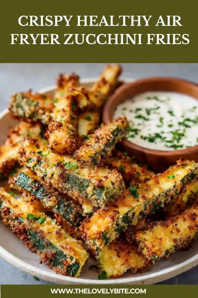 Healthy zucchini fries in air fryer basket with a crisp exterior and light browning.