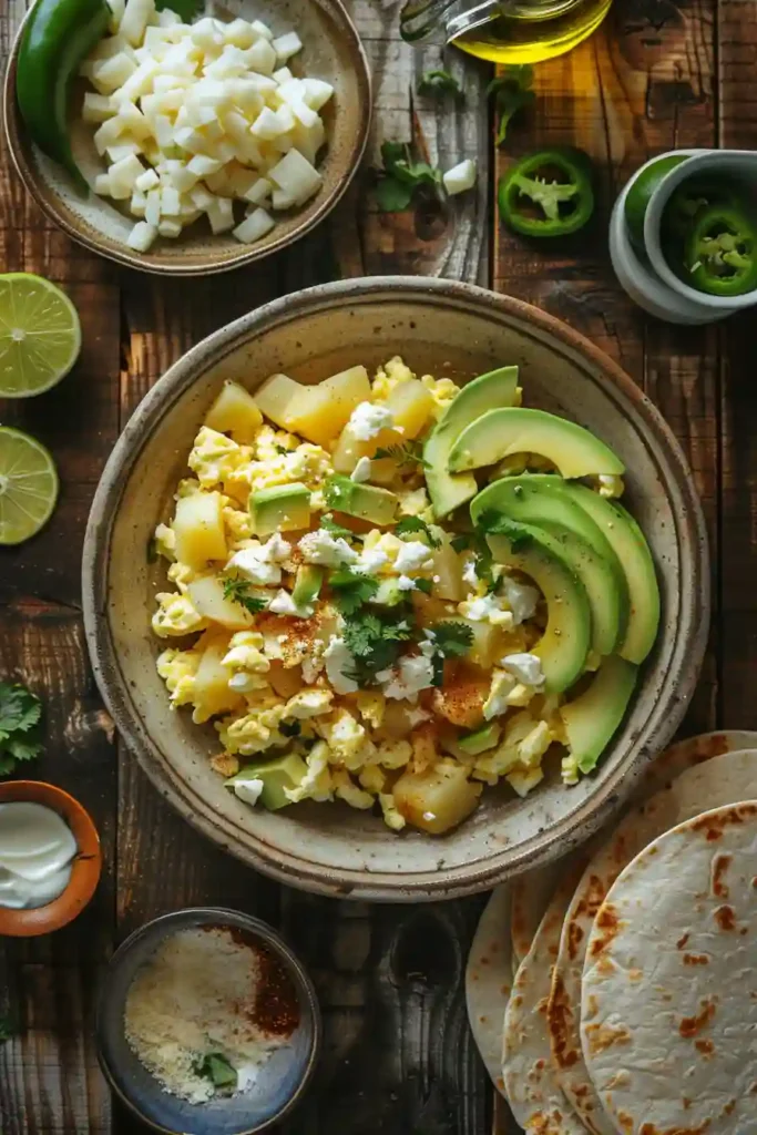 Homemade Crispy Potato Egg and Cheese Breakfast Tacos with melted cheese, creamy avocado, and crispy tortillas. A warm and savory breakfast taco recipe.