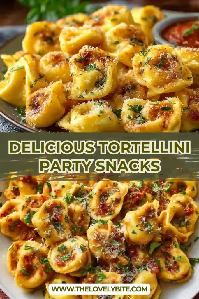 Cheesy tortellini party snacks baked until crispy and garnished with parsley. A quick and easy appetizer recipe ready in just 30 minutes.