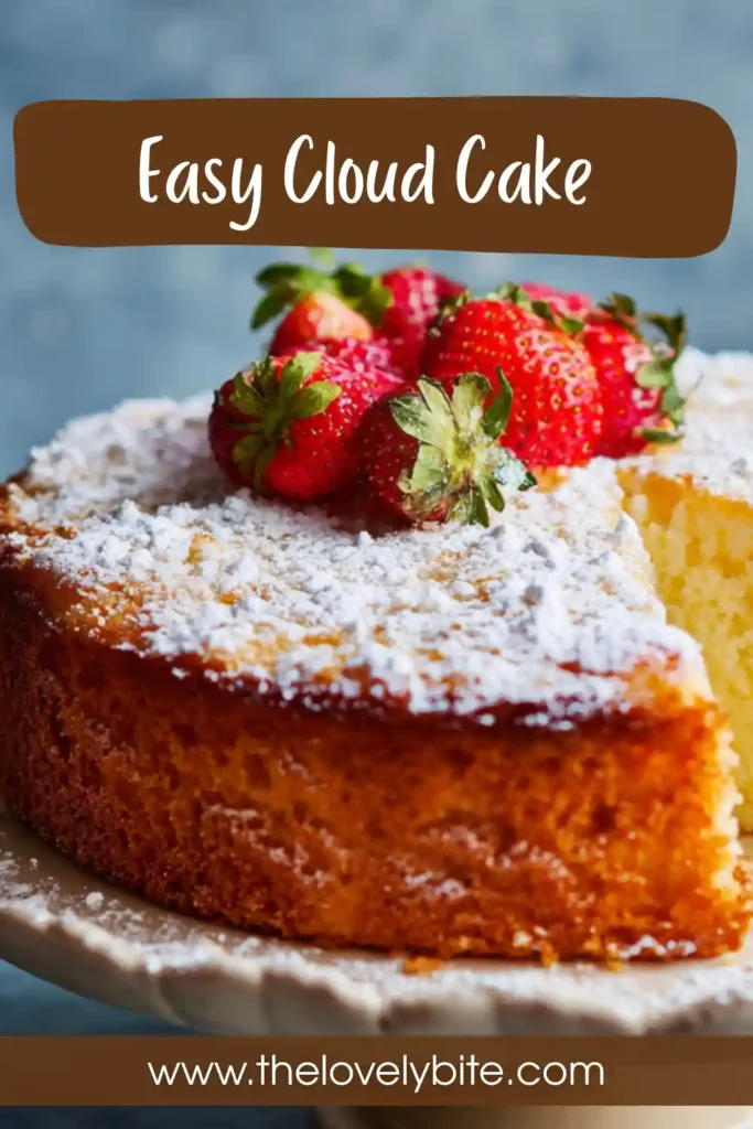 Close-up of Easy Cloud Cake revealing its creamy, souffle-like interior texture.