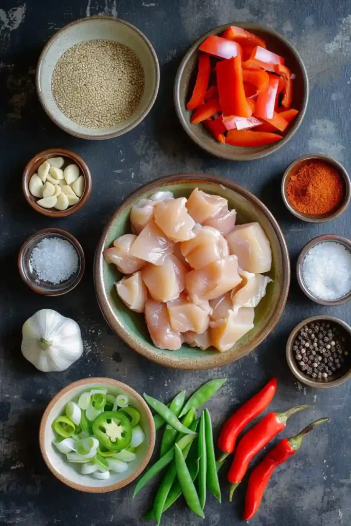 A bowl of Easy Pepper Chicken Stir Fry served with colorful bell peppers and tender chicken pieces coated in a glossy savory sauce. This homemade chicken stir fry looks vibrant, fresh, and perfect for a quick dinner.
