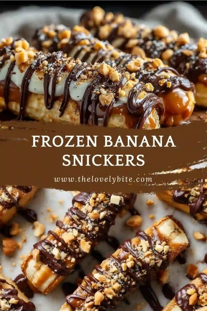 Chocolate-covered frozen banana slices layered with peanut butter and chopped peanuts. This Frozen Banana Snickers recipe is a healthy frozen snack with rich flavor and crunchy texture.