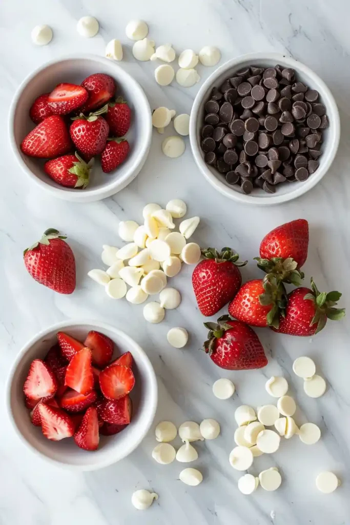 Frozen Chocolate Covered Strawberries arranged on a parchment-lined tray with glossy dark chocolate and creamy white chocolate layers. These frozen strawberry bites look refreshing, rich, and perfect for summer desserts.