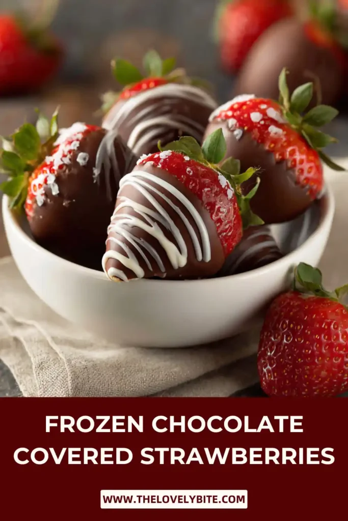 Homemade Frozen Chocolate Covered Strawberries served as bite-sized frozen treats with layers of white and dark chocolate. A simple and elegant dessert perfect for parties and snacks.