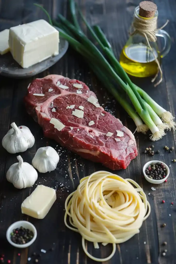 A bowl of Garlic Butter Steak with Parmesan Alfredo topped with juicy steak bites, creamy Alfredo sauce, and freshly grated parmesan cheese. The rich garlic butter flavor and tender pasta make this comforting dinner irresistible.