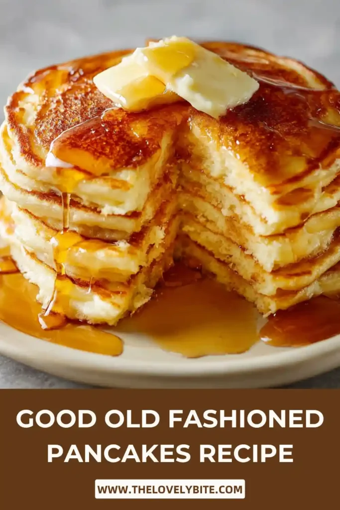 Freshly cooked Good Old Fashioned Pancakes stacked high with melted butter on top. This easy pancake recipe creates soft and fluffy breakfast pancakes.