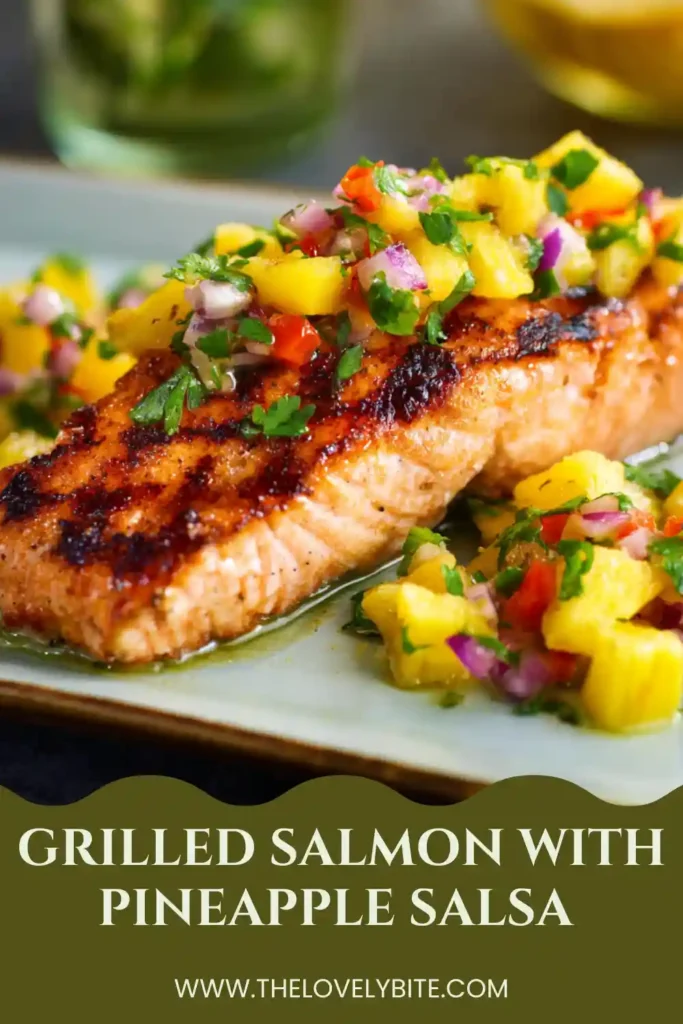 Honey lime grilled salmon served with vibrant pineapple salsa and fresh cilantro. This easy grilled salmon recipe is perfect for quick healthy dinners.