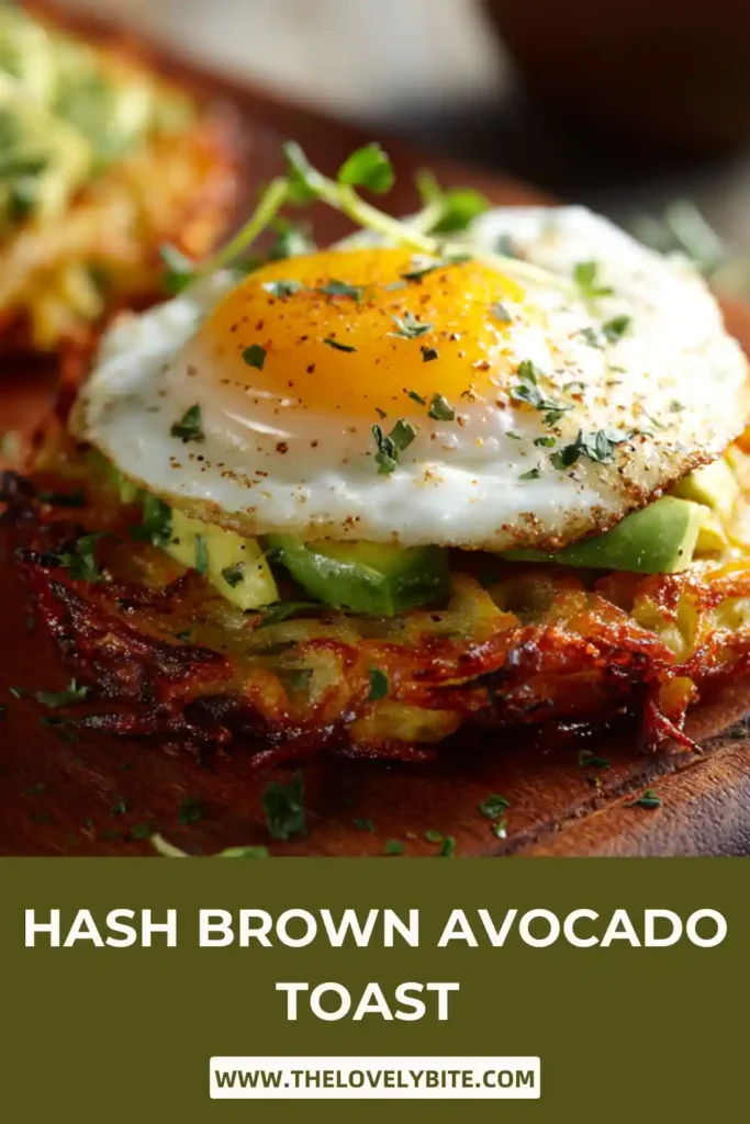 Homemade Hash Brown Avocado Toast served warm with creamy avocado topping and crispy potatoes. This healthy breakfast recipe is colorful, fresh, and comforting.