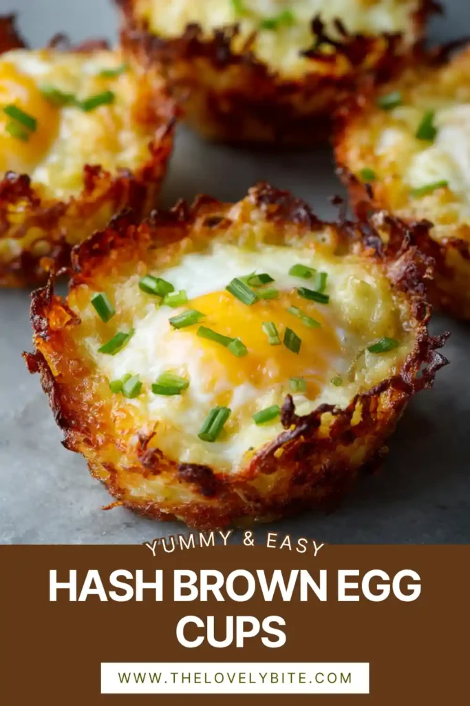Freshly baked Hash Brown Egg Cups with golden shredded potato crusts and cheesy egg filling served warm. A simple dairy-free breakfast option packed with flavor and protein.