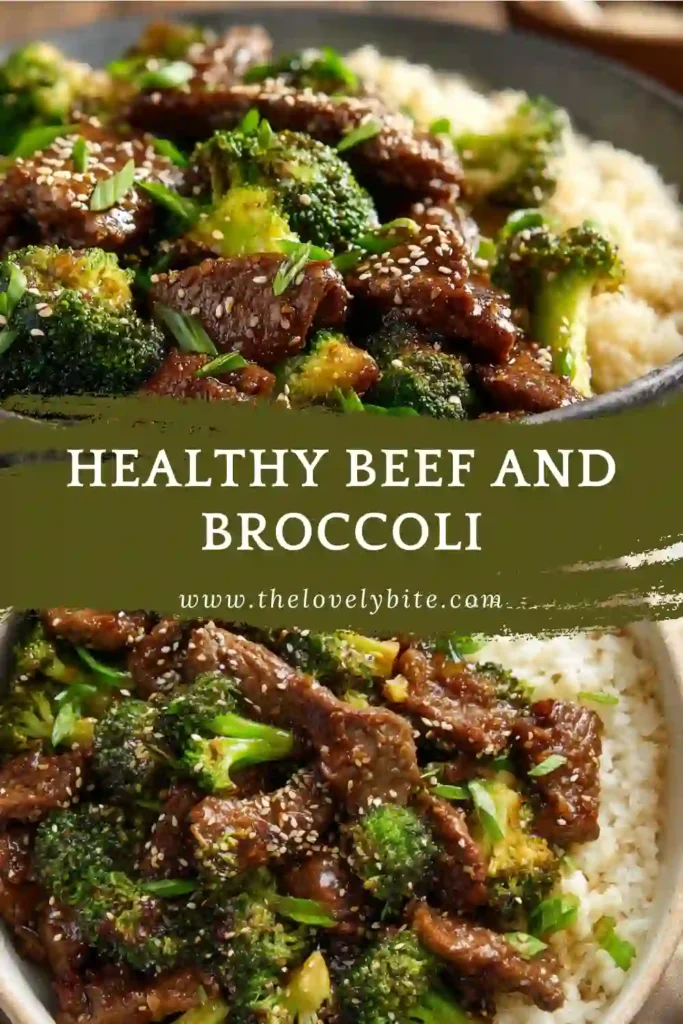 Close-up of Healthy Beef and Broccoli showing tender beef slices and vibrant broccoli in a rich homemade sauce. Perfect for a quick healthy dinner.