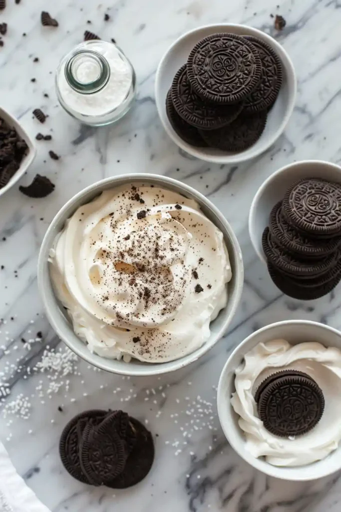 Frozen Healthy No Bake Oreo Cheesecake Bites with whipped topping and Oreo crumbs. This no bake cheesecake recipe is simple, creamy, and family-friendly.