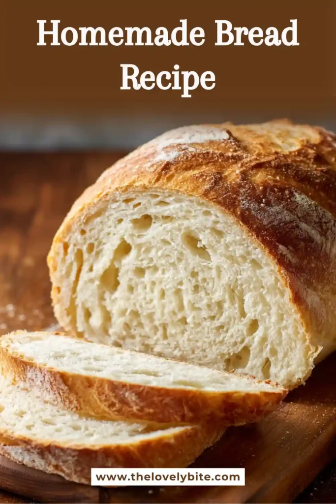 Two loaves of Homemade Bread sliced on a wooden cutting board showing soft airy crumb and golden crust. A classic homemade sandwich bread recipe for everyday baking.