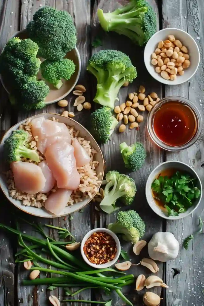 A bowl of honey garlic chicken rice bowls topped with broccoli and green onions, showing a healthy and balanced meal. The glossy sauce coats the chicken perfectly.