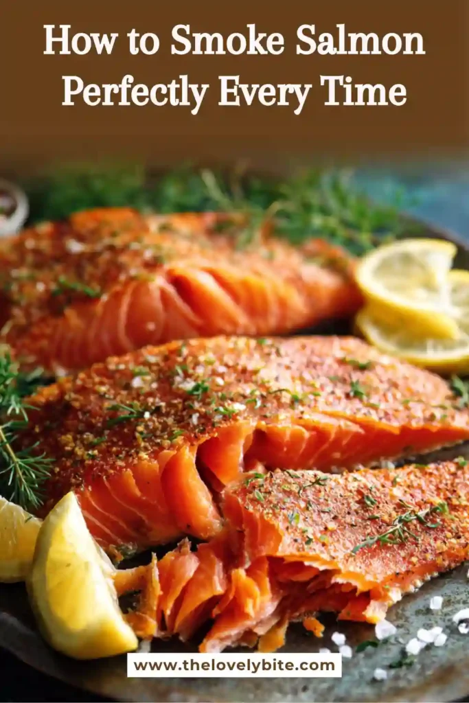 Large smoked salmon fillet prepared with a wet brine and cherry wood smoke. Fresh lemon wedges add bright flavor to the finished seafood dish.