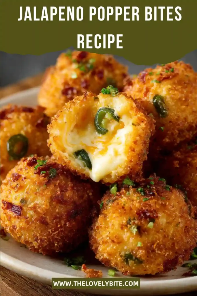 Close-up of crispy Jalapeno Popper Bites with melted pepper jack cheese and diced jalapenos inside. A perfect spicy appetizer for parties and game day snacks.