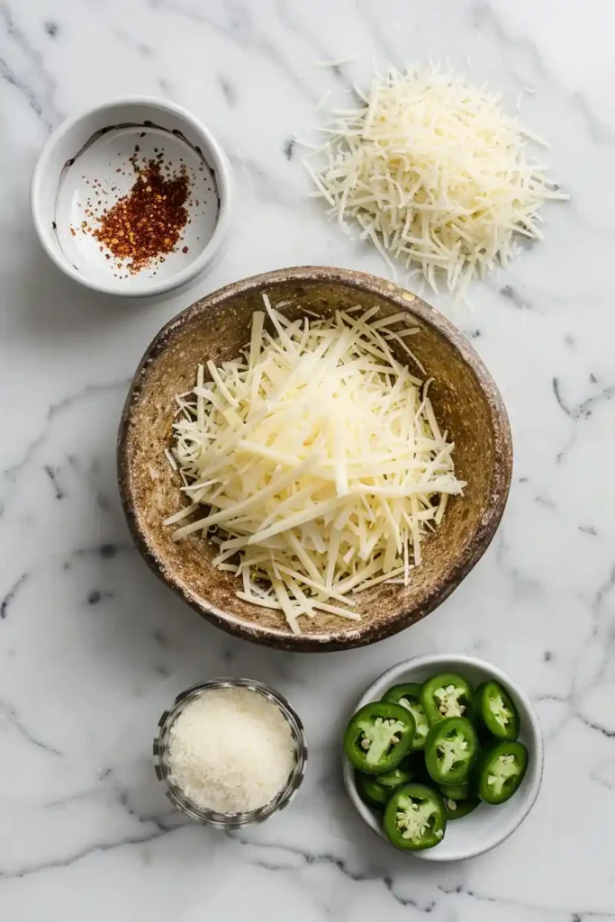 Crispy Keto Cheese Chips made with parmesan and swiss cheese, topped with jalapeno slices and baked to golden perfection.