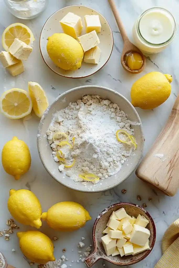 Golden brown Lemon Sweet Rolls with lemon sugar filling and creamy frosting arranged in a baking dish. A fresh and vibrant citrus breakfast recipe.