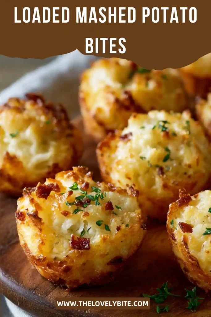 Homemade Loaded Mashed Potato Bites arranged on a serving tray with ranch dipping sauce. The potato bites have a crispy breadcrumb coating and creamy filling.
