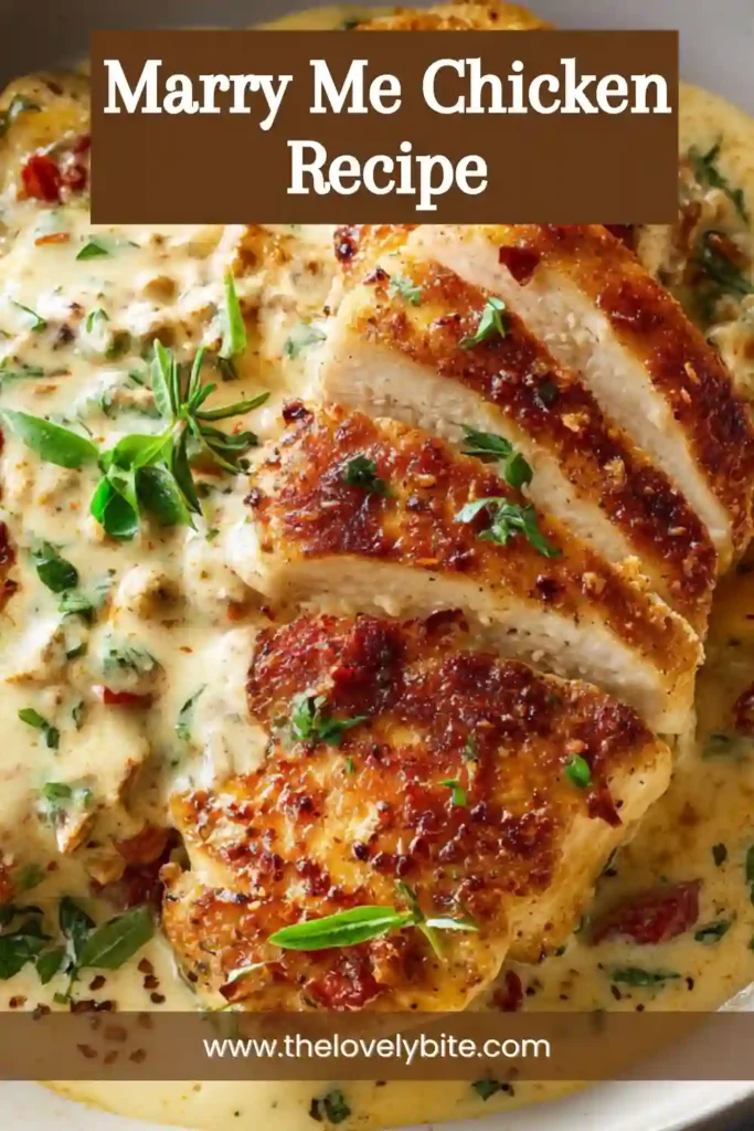 Juicy chicken breasts covered in creamy garlic Parmesan sauce with sun-dried tomatoes and basil. This Marry Me Chicken Recipe is a flavorful one pan dinner idea.