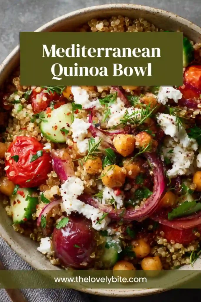 Fresh Mediterranean Quinoa Bowl featuring colorful vegetables and protein-rich chickpeas.