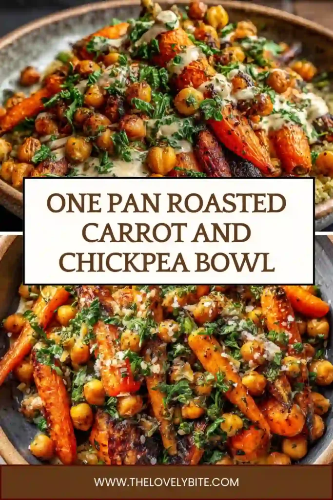 Golden roasted carrots and crunchy chickpeas served over grains with smooth tahini sauce. This healthy vegan bowl recipe is perfect for meal prep and easy dinners.