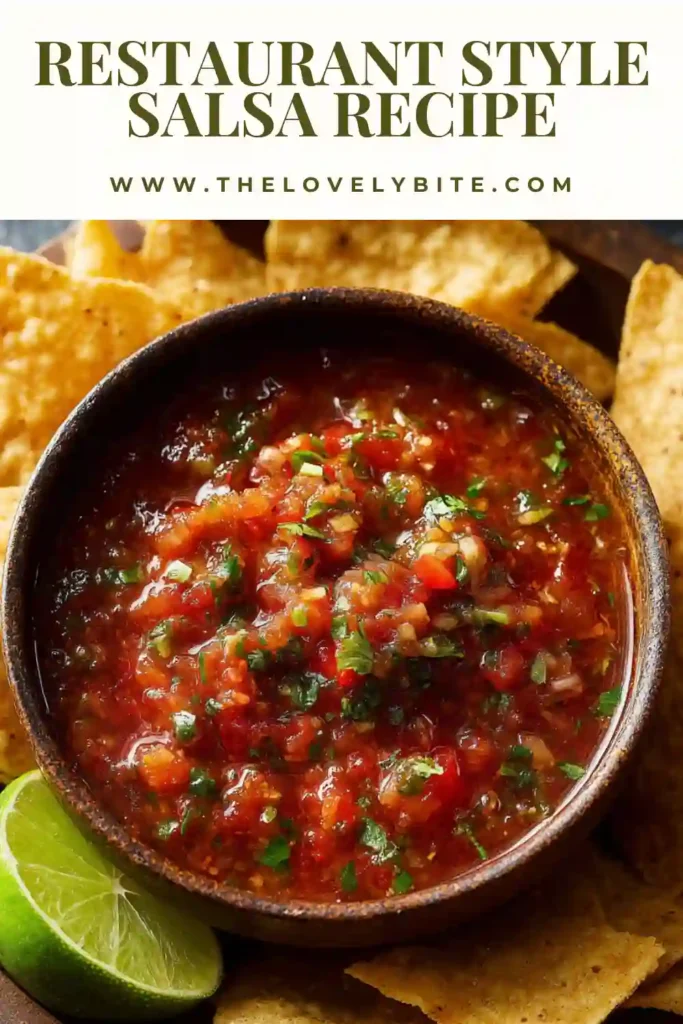 Fresh homemade Restaurant Style Salsa blended until smooth and served in a rustic bowl with corn tortilla chips. This easy salsa recipe features tomatoes, green chiles, and cilantro.