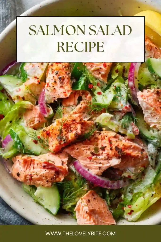 Fresh homemade salmon salad with tender salmon, crunchy celery, and lemon dressing served over lettuce. This easy Salmon Salad Recipe is light, flavorful, and protein packed.