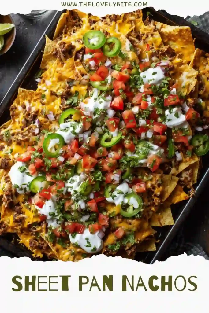 Cheesy Sheet Pan Nachos layered with crunchy tortilla chips, seasoned beef, black beans, corn, and melted Mexican cheese blend. This Tex-Mex appetizer is colorful, hearty, and perfect for sharing.